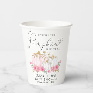Pumpkin Pink Floral Watercolor Baby Girl Shower Paper Cups