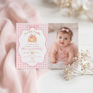 Pumpkin Pink Gibgham First Birthday Invitation