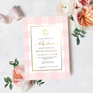 Pumpkin Pink Gingham Baby Shower Foil Invitation