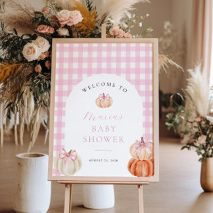 Pumpkin Pink Gingham Baby Shower Welcome Poster