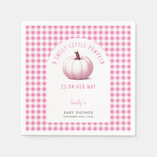 Pumpkin Pink Gingham Plaid Baby Girl Baby Shower Napkin
