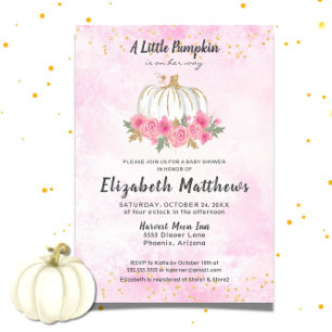 Pumpkin Pink Gold Fall Girl Baby Shower Invitation
