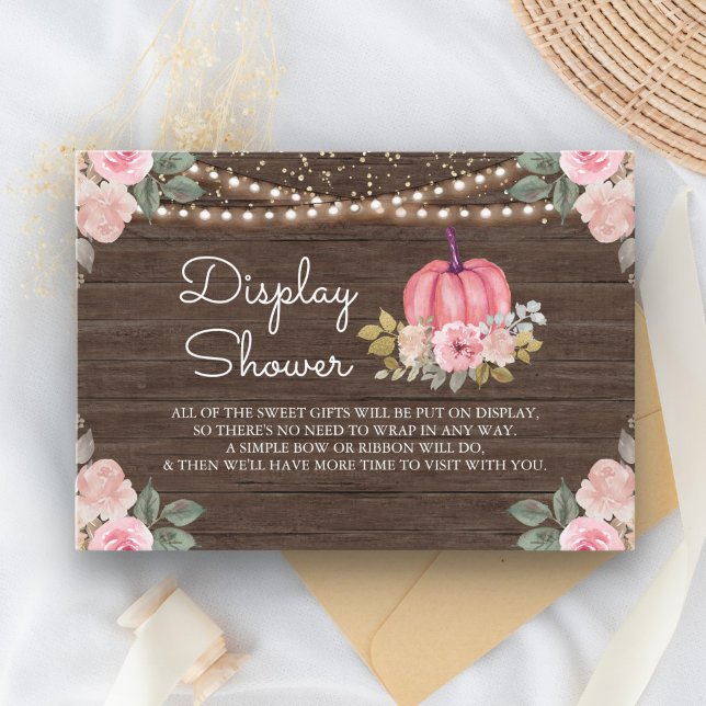 Pumpkin Pink Gold Floral Wood Display Shower Enclosure Card (Creator Uploaded)