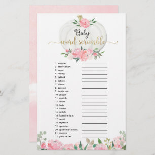 Pumpkin pink greenery Baby word scramble shower