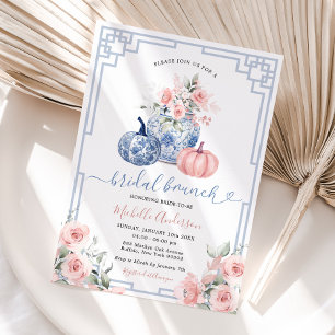 Pumpkin Pink Peony Chinoiserie Jar Bridal Brunch Invitation