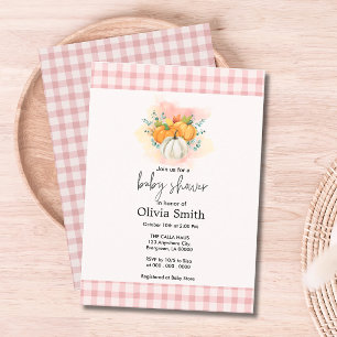 Pumpkin Pink Plaid Baby Shower Invitation