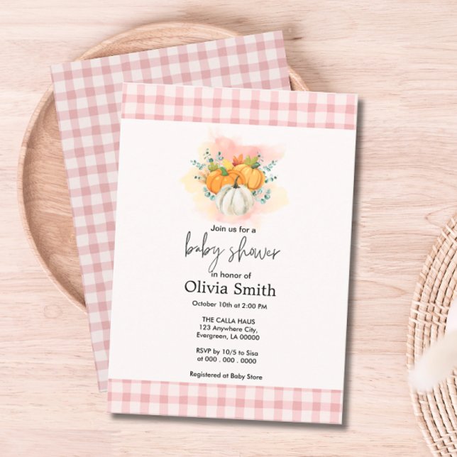 Pumpkin Pink Plaid Baby Shower Invitation (Pumpkin Pink Plaid Baby Shower Invitation)