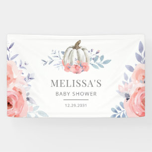 Pumpkin Pink Roses Watercolor Floral Baby Shower  Banner