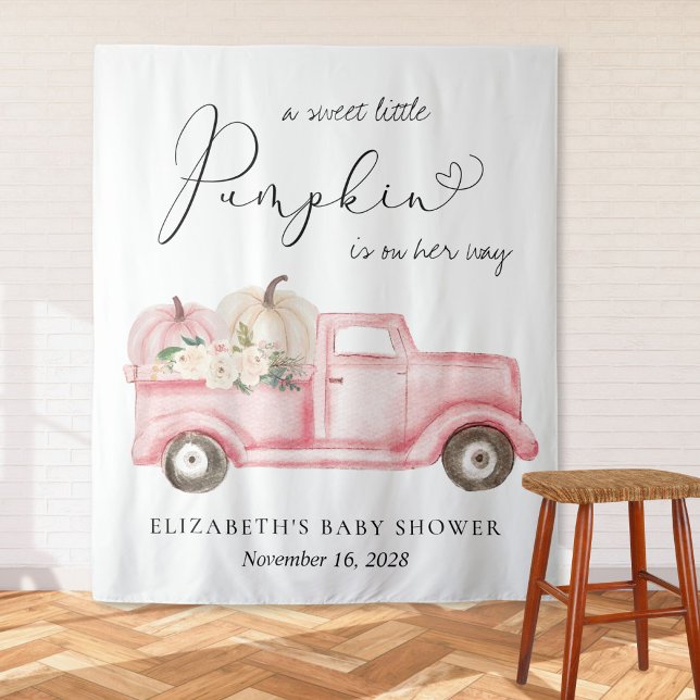 Pumpkin Pink Truck Baby Shower Photo Backdrop Tapestry (Creator Uploaded)