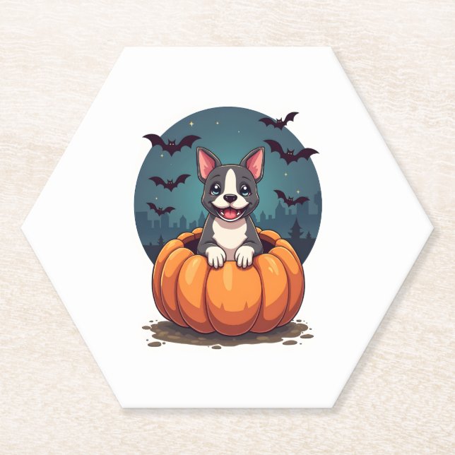 Pumpkin Pitbull Smile Paper Coaster (Front)