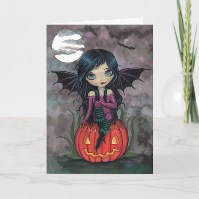 Pumpkin Pixie Cute Vampire Halloween Card (Front)