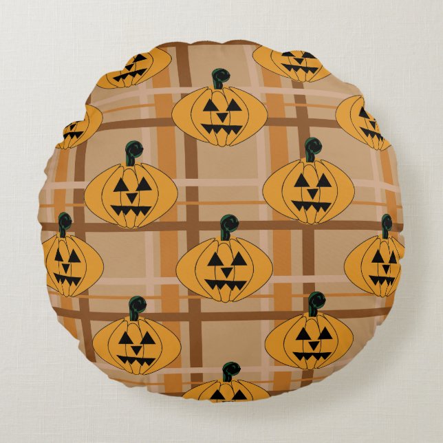 Pumpkin Plaid Round Cushion (Front)