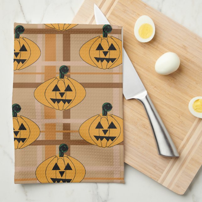 Pumpkin Plaid Tea Towel (Quarter Fold)