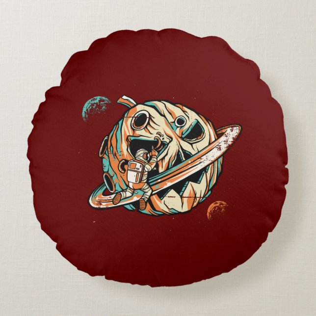 Pumpkin Planet Halloween Space Round Cushion (Front)
