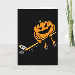 Pumpkin Playing Ice Hockey Funny Halloween Costume Card