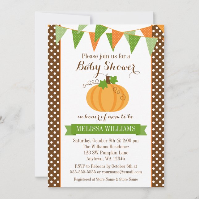 Pumpkin Polka Dot Bunting Fall Baby Shower Invitation (Front)