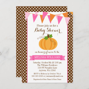 Pumpkin Polka Dot Bunting Girl Fall Baby Shower Invitation