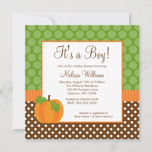 Pumpkin Polka Dot Fall Baby Shower Invitations (Front)