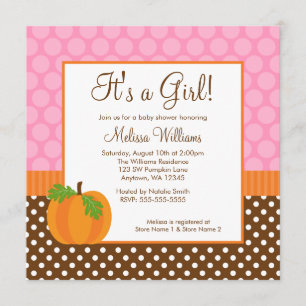 Pumpkin Polka Dot Fall Girl Baby Shower Invitation