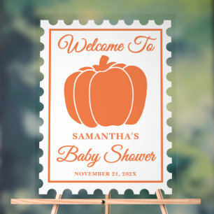 Pumpkin Postage Stamp Baby Shower Welcome Acrylic Sign