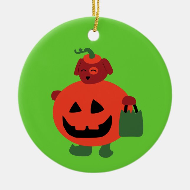 Pumpkin Puppy Ceramic Tree Decoration (Front)