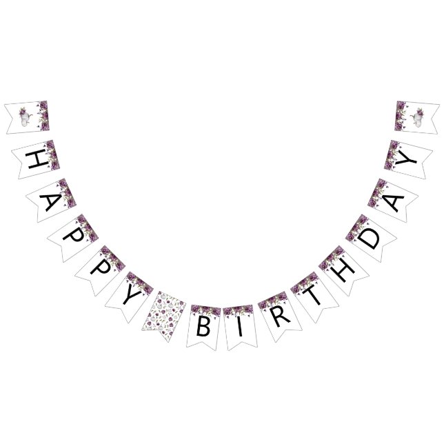 Pumpkin Purple Floral Happy Birthday Party Decor  Bunting (All)