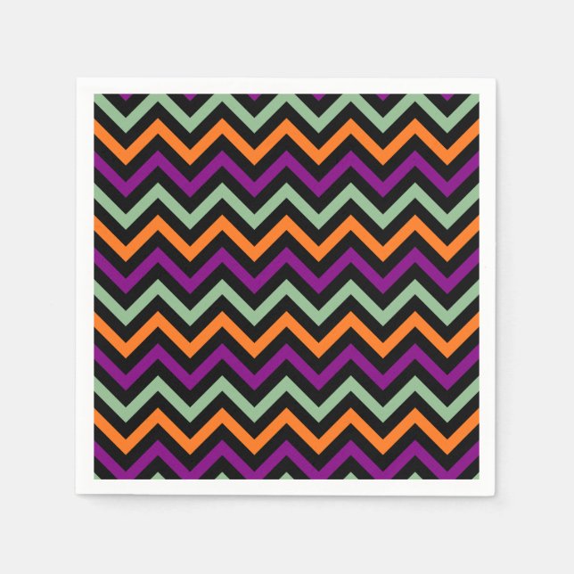 Pumpkin, Purple, Green and Black Chevron Paper Napkin (Front)