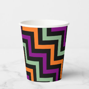 Pumpkin, Purple, Green and Black Diagonal Chevron Paper Cups