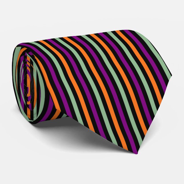 Pumpkin, Purple, Green and Black Vertical Stripes Tie (Rolled)