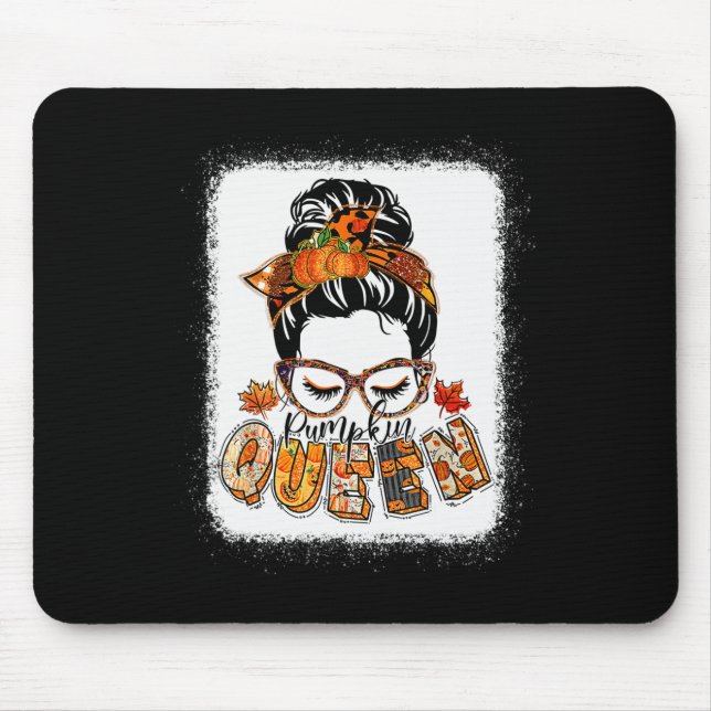 Pumpkin Queen Messy Bun Fall Pumpkin Fall Vibes Au Mouse Pad (Front)
