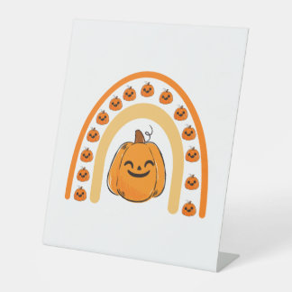 Pumpkin Rainbow Halloween autumn season  Pedestal Sign