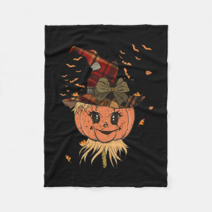 Pumpkin Reaper Head And Hat Fall Vintage Halloween Fleece Blanket