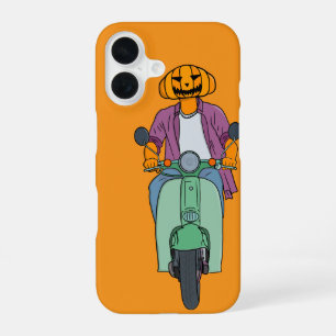 Pumpkin Rider on Mint Scooter iPhone 16 Case