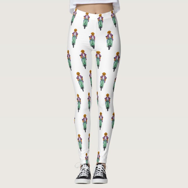Pumpkin Rider on Mint Scooter Leggings (Front)
