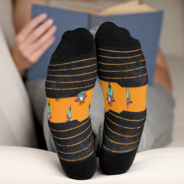 Pumpkin Rider on Mint Scooter Socks (Bottom)