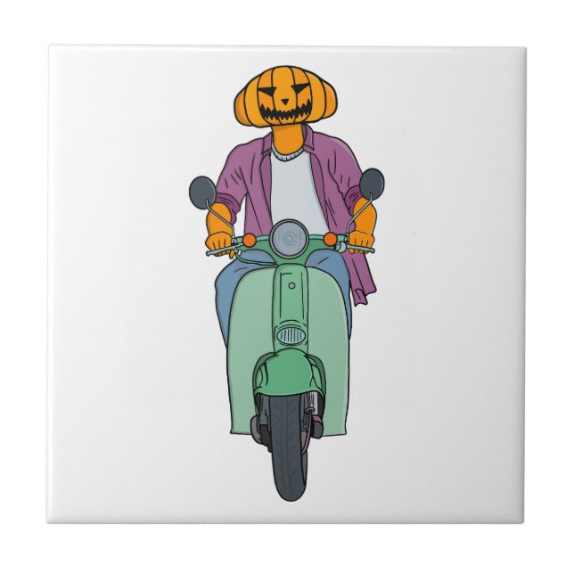 Pumpkin Rider on Mint Scooter Tile (Front)