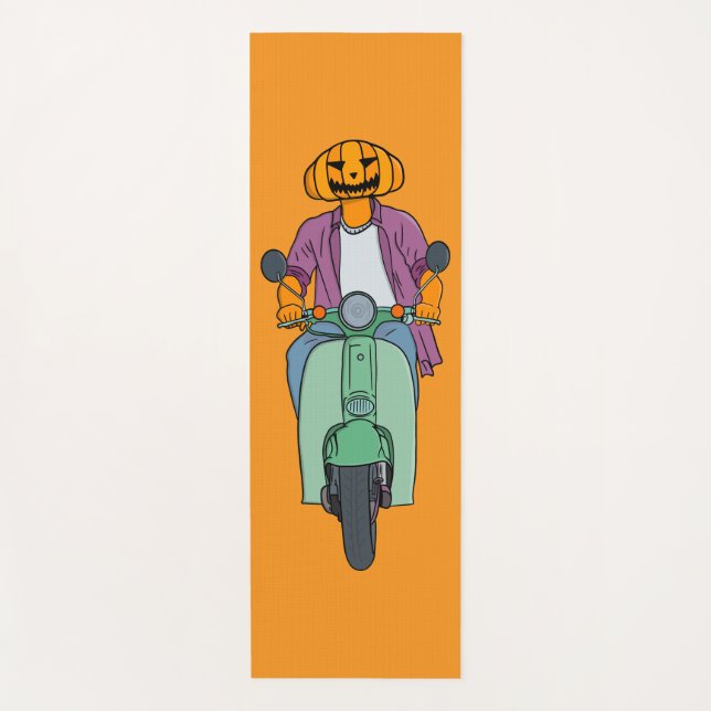 Pumpkin Rider on Mint Scooter Yoga Mat (Front)