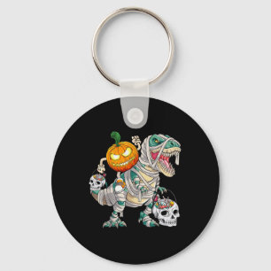 Pumpkin Riding Mummy Dinosaur T Rex Halloween Fun Key Ring