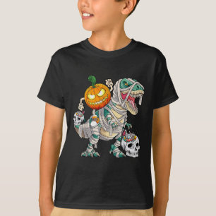 Pumpkin Riding Mummy Dinosaur T rex Halloween Funn T-Shirt
