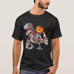 Pumpkin Riding Zombie Dinosaur Halloween T-Shirt