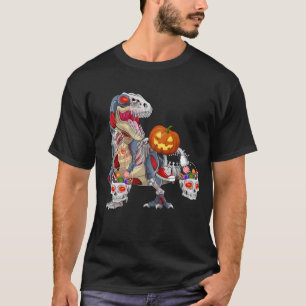 Pumpkin Riding Zombie Dinosaur Halloween T-Shirt