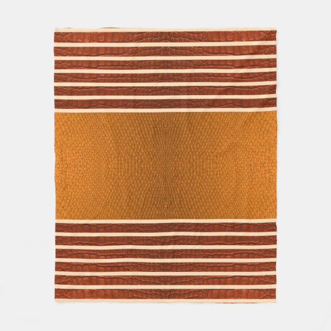 Pumpkin & Rust Exotic Faux Snake Leather Line Art Fleece Blanket (Front)