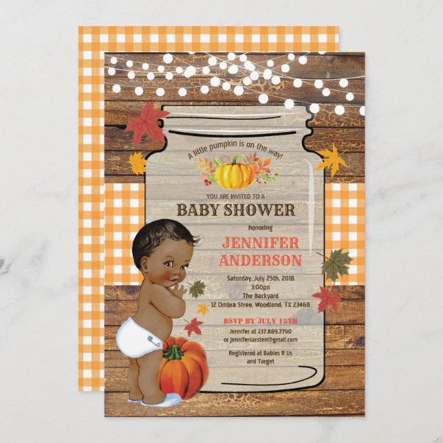 Pumpkin rustic baby shower invitation vintage (Front/Back)