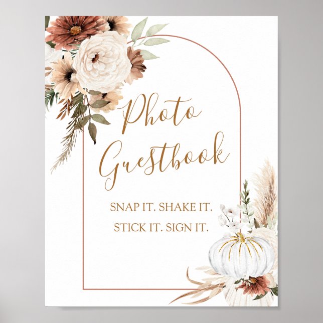 Pumpkin Rustic Boho Fall In love Photo Guestbook (Front)