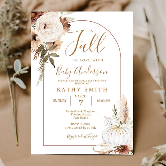 Pumpkin Rustic Floral Boho Arch Fall In love Baby  Invitation (Creator Uploaded)
