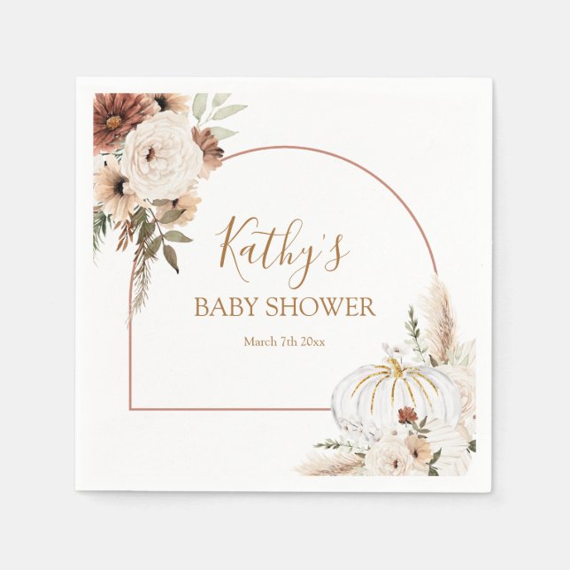 Pumpkin Rustic Floral Boho Arch Fall In love Paper Napkin (Front)