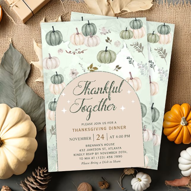 Pumpkin Sage Autumn Leaves Thanksgiving Dinner  Invitation (Creator Uploaded)