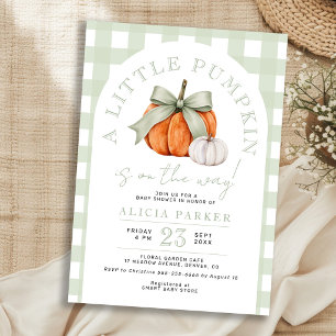 Pumpkin sage green bow gender neutral baby shower invitation