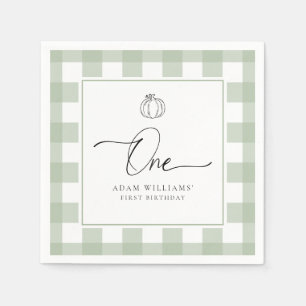 Pumpkin Sage Green Gingham First Birthday Napkin