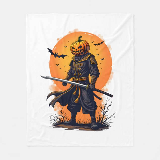 Pumpkin Samurai � Halloween Warrior T-Shirt Fleece Blanket (Front)